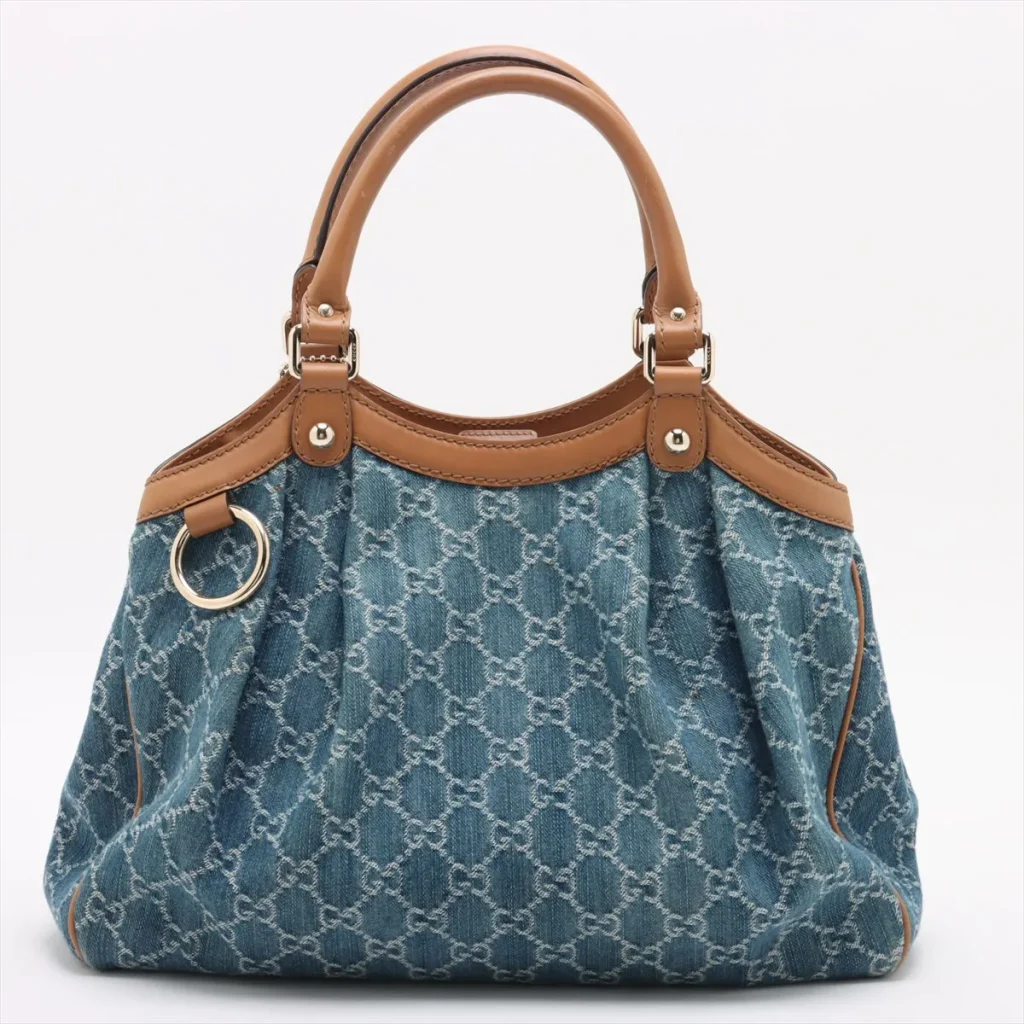 GUCCI GGデニム デニムxレザー ハンドバッグ ブルー 211944 高価買取いたしました
