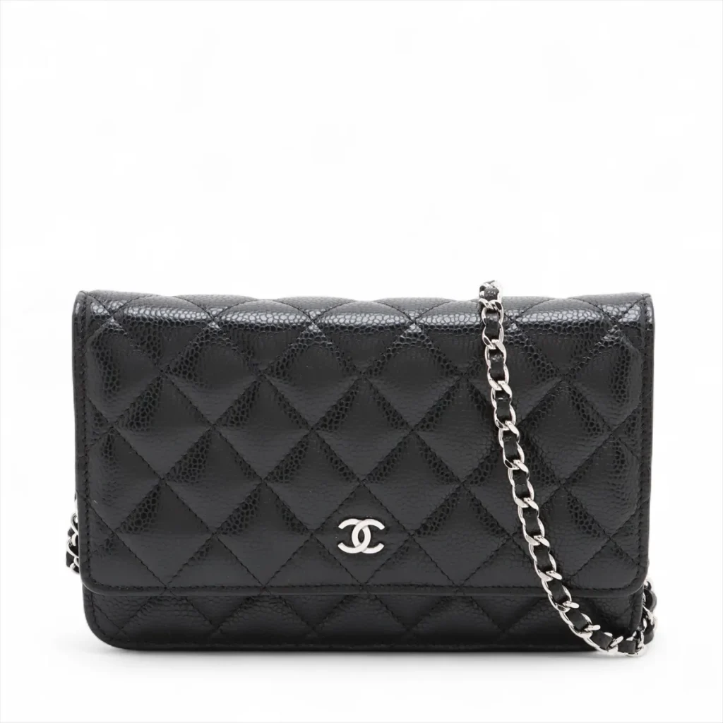 CHANEL マトラッセ キャビアスキン チェーンウォレット ブラック シルバー金具 高価買取いたしました