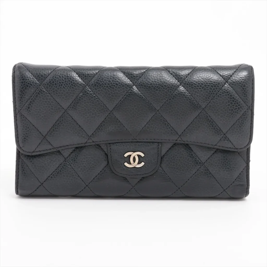 CHANEL マトラッセ キャビアスキン ロングウォレット ブラック ゴールド金具 高価買取いたしました